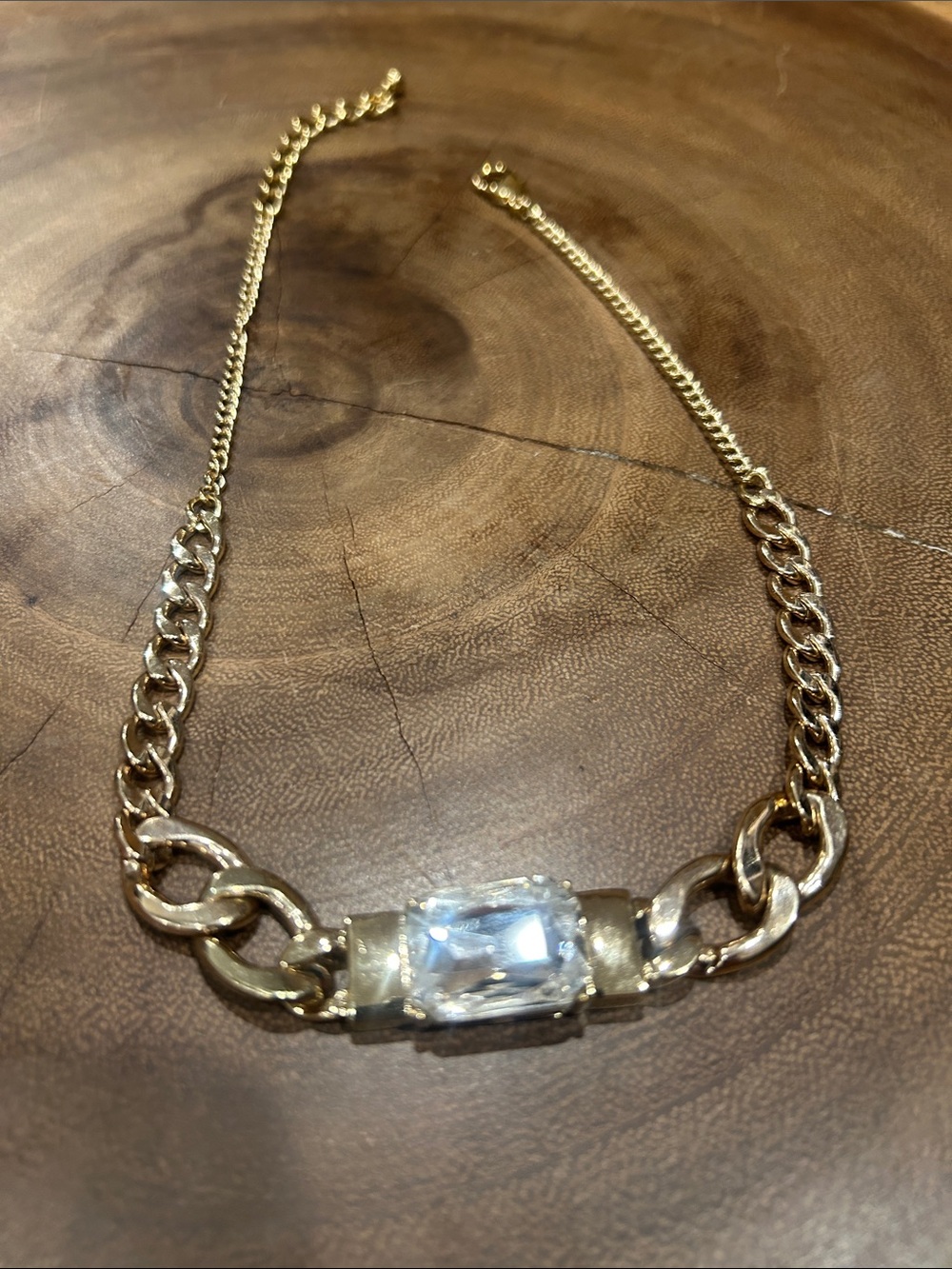 Gold Chain Necklace with Clear Center Stone
